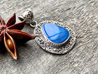Blue Opal Birthstone of October 925 Silver Handmade Pendant - Crystal Healing Meditation