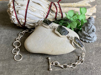 Genuine 3 Stone Czech Moldavite 925 Silver Handmade Bracelet - Crystal Healing Meditation