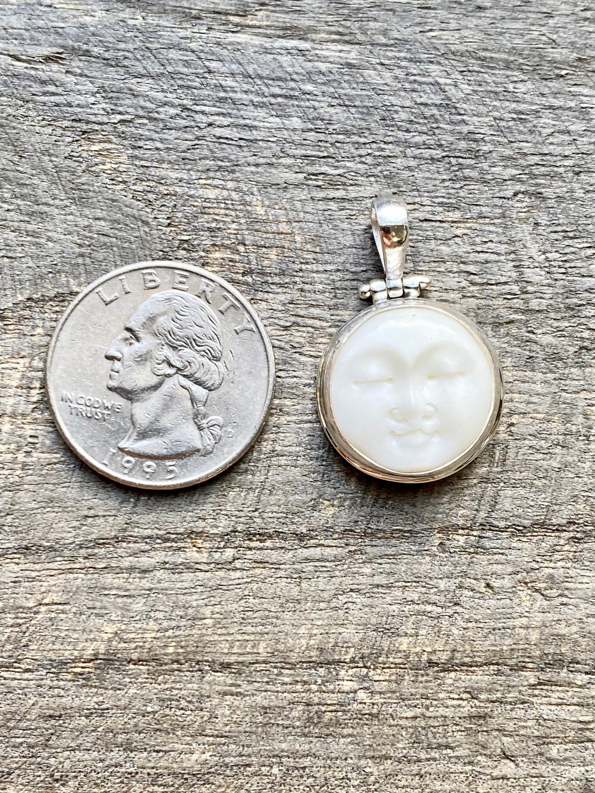 Hand Carved Goddess Moon Face (Tiny) 925 Silver Handmade Pendant - Crystal Healing Pendant