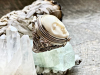 Hand Carved Goddess Face 925 Silver Handmade Locket Poison Ring - Crystal Healing Meditation