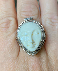 Hand Carved Goddess Face 925 Silver Handmade Locket Poison Ring - Crystal Healing Meditation