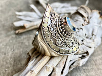 Stunning Faceted Blue Topaz Filigree 925 Silver Handmade Ring - Crystal Healing Meditation