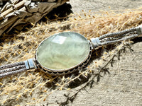 Gorgeous Prehnite Faceted 925 Silver Handmade Hinged Adjustable Bracelet - Crystal Healing Meditation