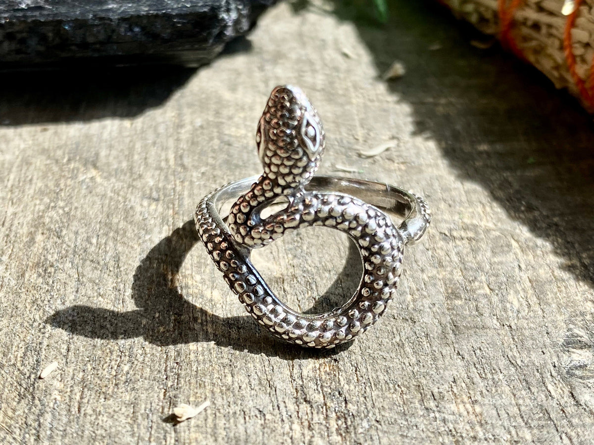 Textured Snake Wrap Band 925 Sterling Silver Handmade Rings - Crystal Healing Meditation