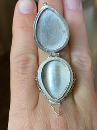 Hand Carved Goddess Face 925 Silver Handmade Locket Poison Ring - Crystal Healing Meditation