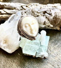 Hand Carved Goddess Face 925 Silver Handmade Locket Poison Ring - Crystal Healing Meditation