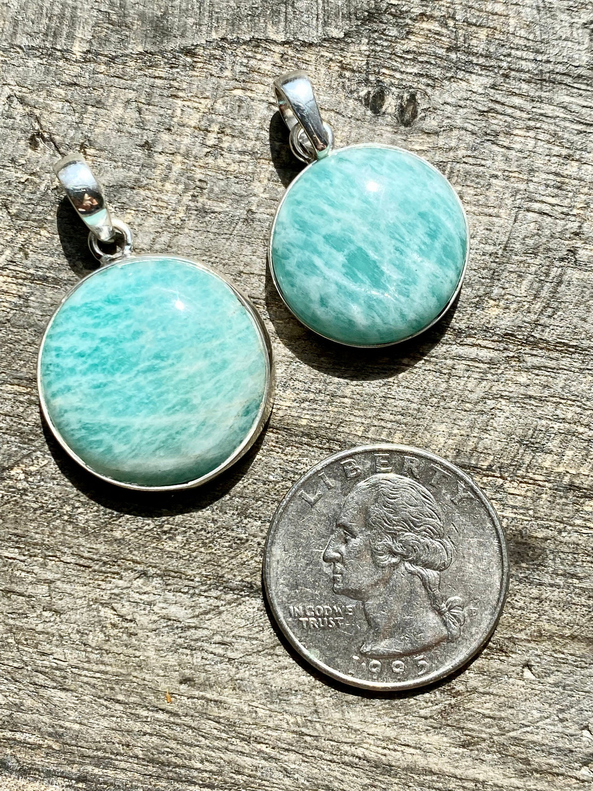 Amazonite Circle 925 Silver Handmade Pendant - Crystal Healing Meditation
