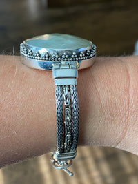 Gorgeous Prehnite Faceted 925 Silver Handmade Hinged Adjustable Bracelet - Crystal Healing Meditation