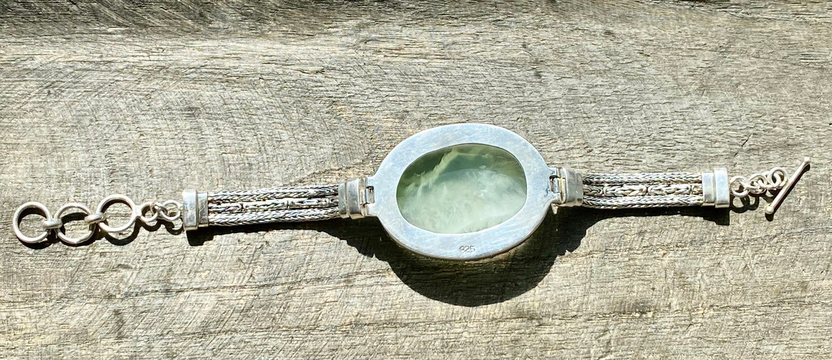 Gorgeous Prehnite Faceted 925 Silver Handmade Hinged Adjustable Bracelet - Crystal Healing Meditation