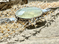 Gorgeous Prehnite Faceted 925 Silver Handmade Hinged Adjustable Bracelet - Crystal Healing Meditation