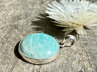 Amazonite Circle 925 Silver Handmade Pendant - Crystal Healing Meditation