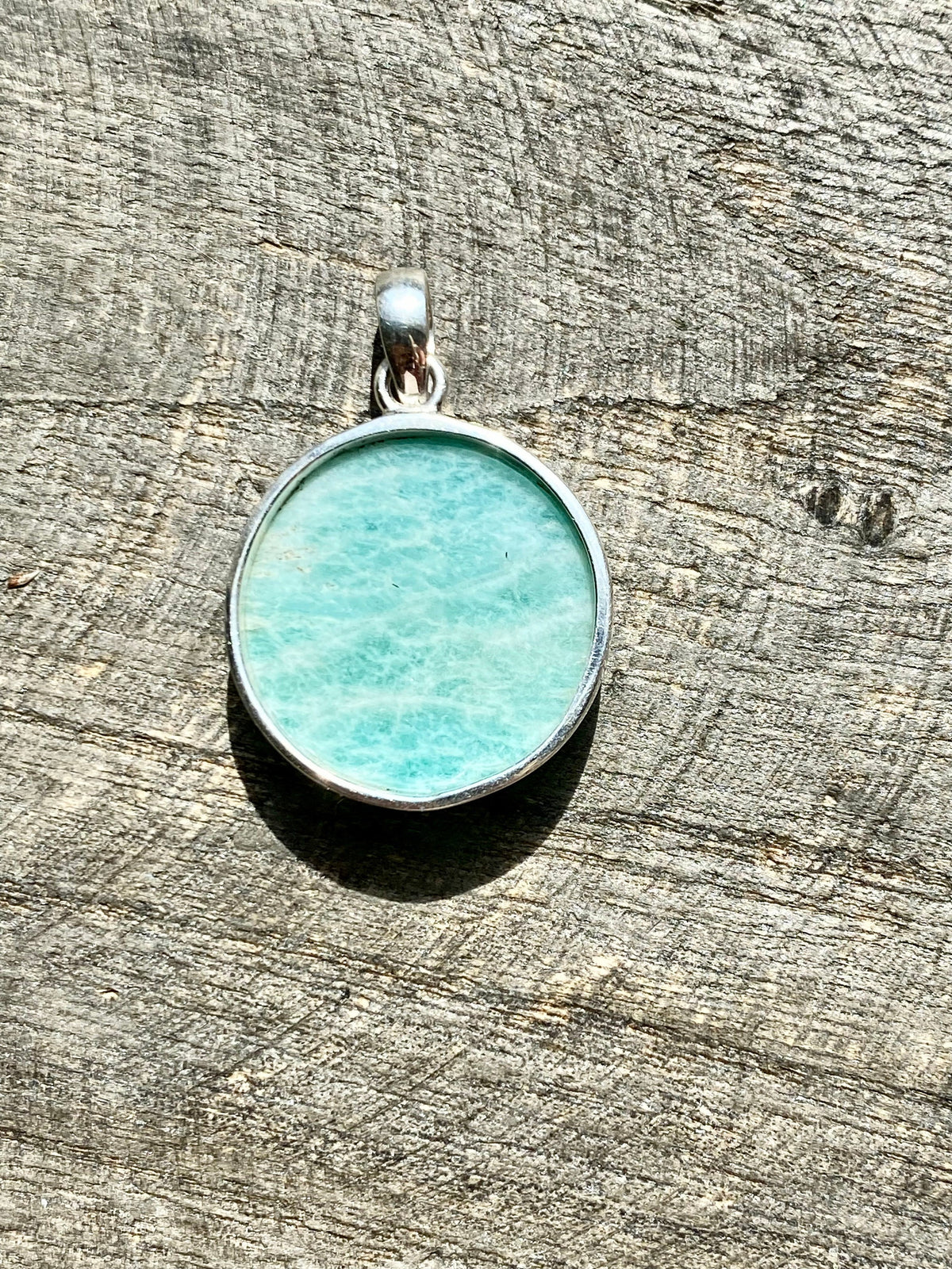 Amazonite Circle 925 Silver Handmade Pendant - Crystal Healing Meditation