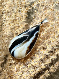 Black Botswana Agate 925 Silver Handmade Pendant - Crystal Healing Meditation