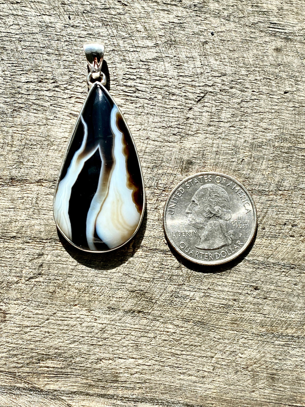 Black Botswana Agate 925 Silver Handmade Pendant - Crystal Healing Meditation