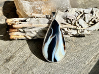 Black Botswana Agate 925 Silver Handmade Pendant - Crystal Healing Meditation