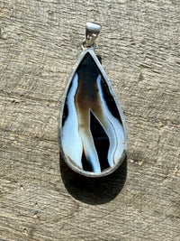 Black Botswana Agate 925 Silver Handmade Pendant - Crystal Healing Meditation
