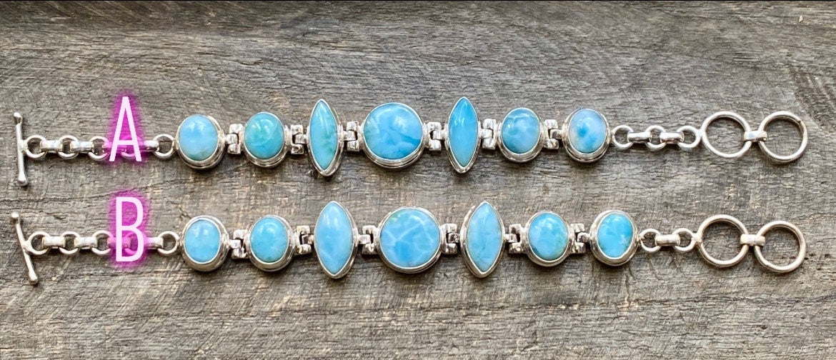 Gorgeous Larimar 925 Silver Hinged Bracelet - Crystal Healing Meditation