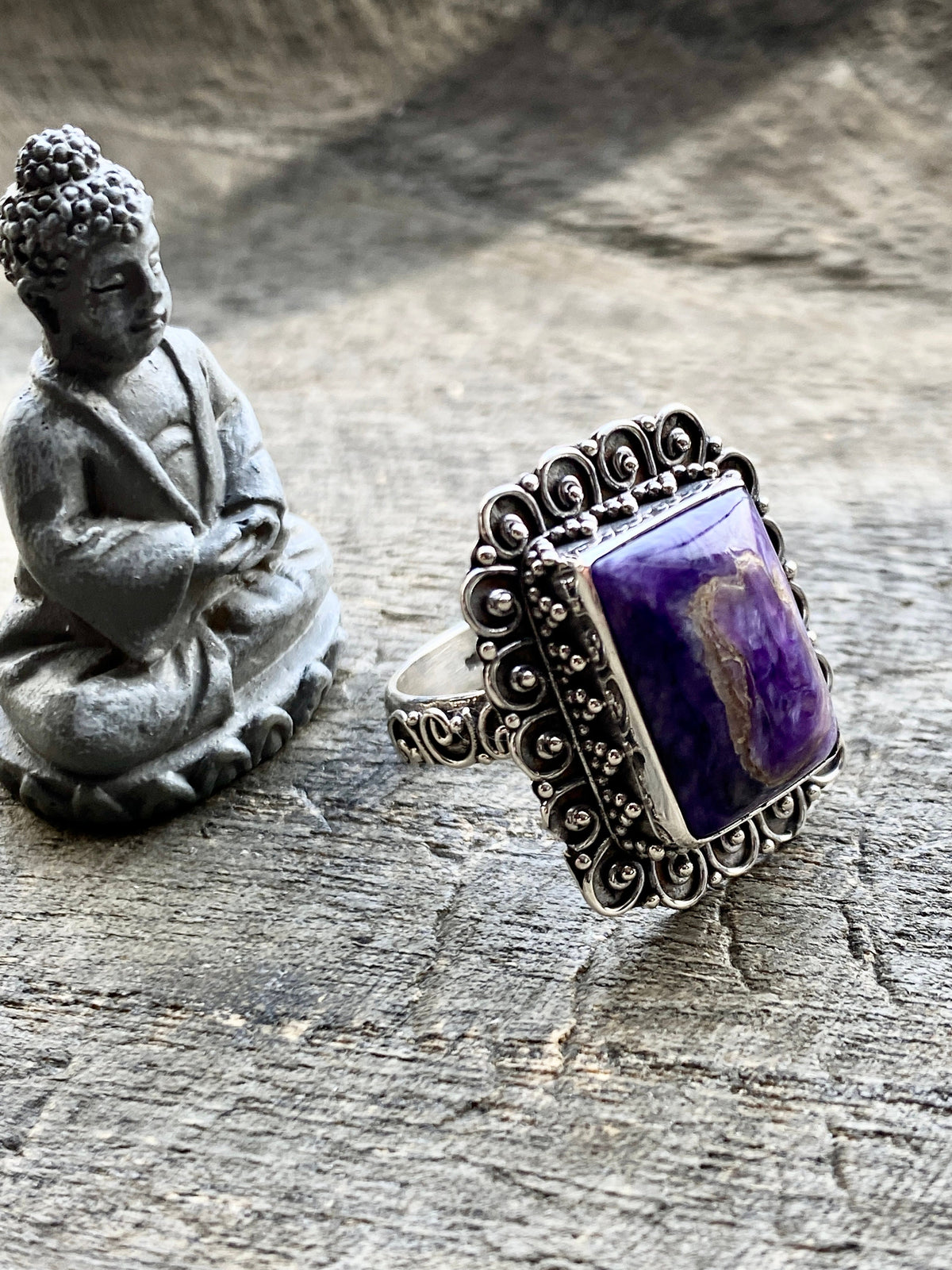 Sugilite "Stone of Forgiveness" 925 Silver Handmade Ring - Crystal Healing Meditation