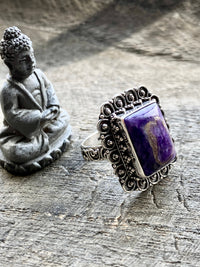 Sugilite "Stone of Forgiveness" 925 Silver Handmade Ring - Crystal Healing Meditation