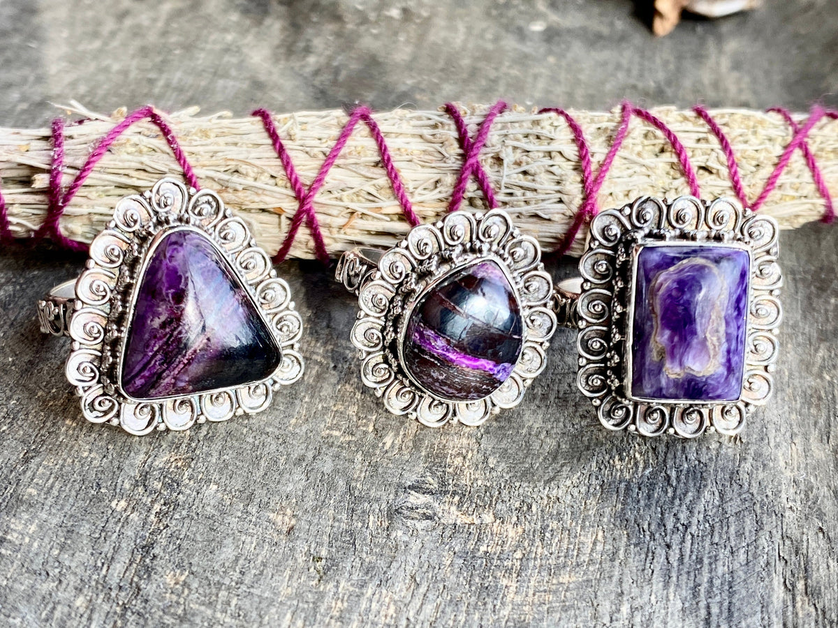 Sugilite "Stone of Forgiveness" 925 Silver Handmade Ring - Crystal Healing Meditation