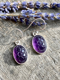 Carved Amethyst 925 Silver Handmade Earrings- Crystal Healing Meditation