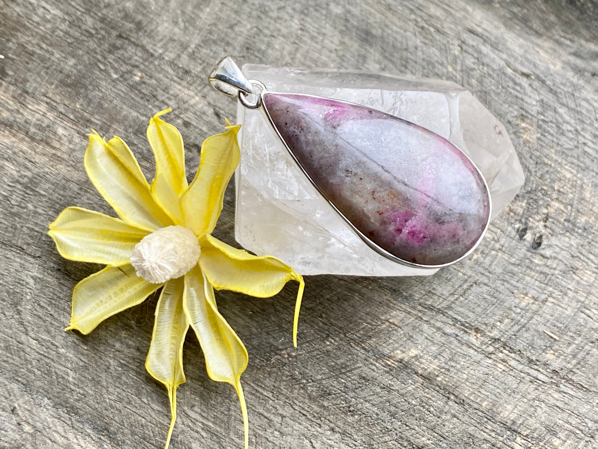 Ruby in Quartz 925 Silver Handmade Pendant - Crystal Healing Meditation