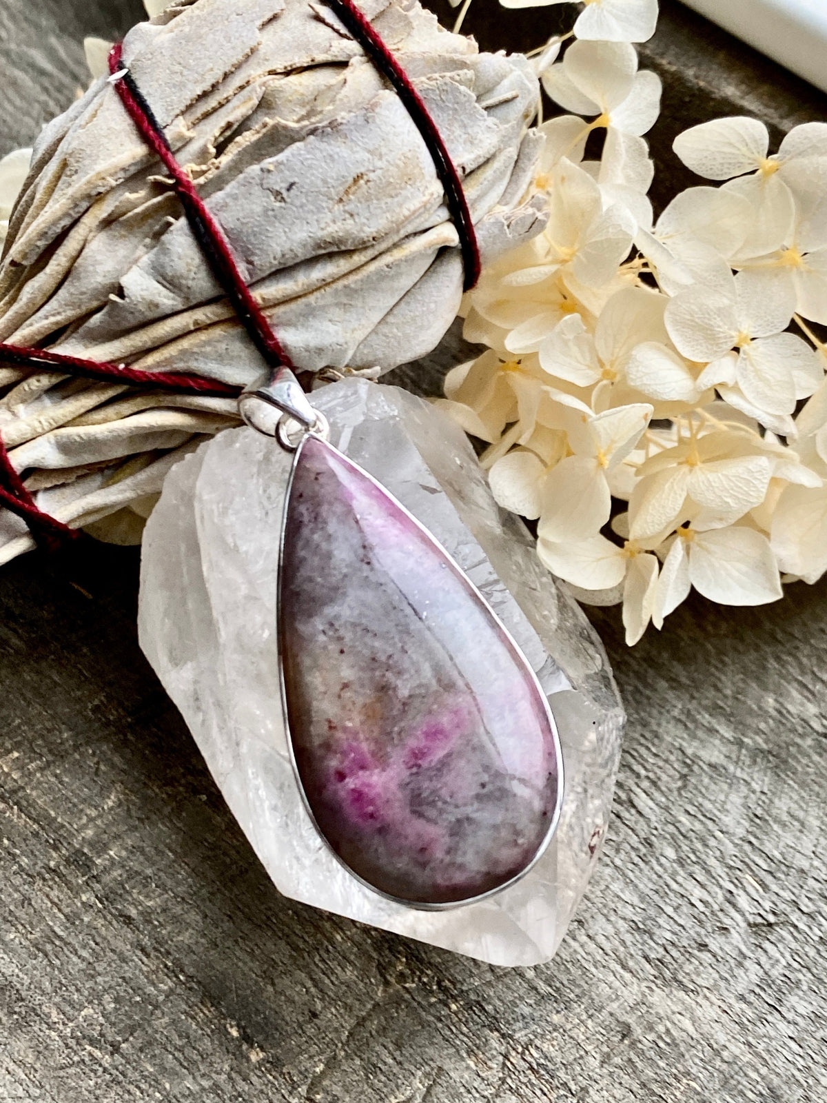 Ruby in Quartz 925 Silver Handmade Pendant - Crystal Healing Meditation
