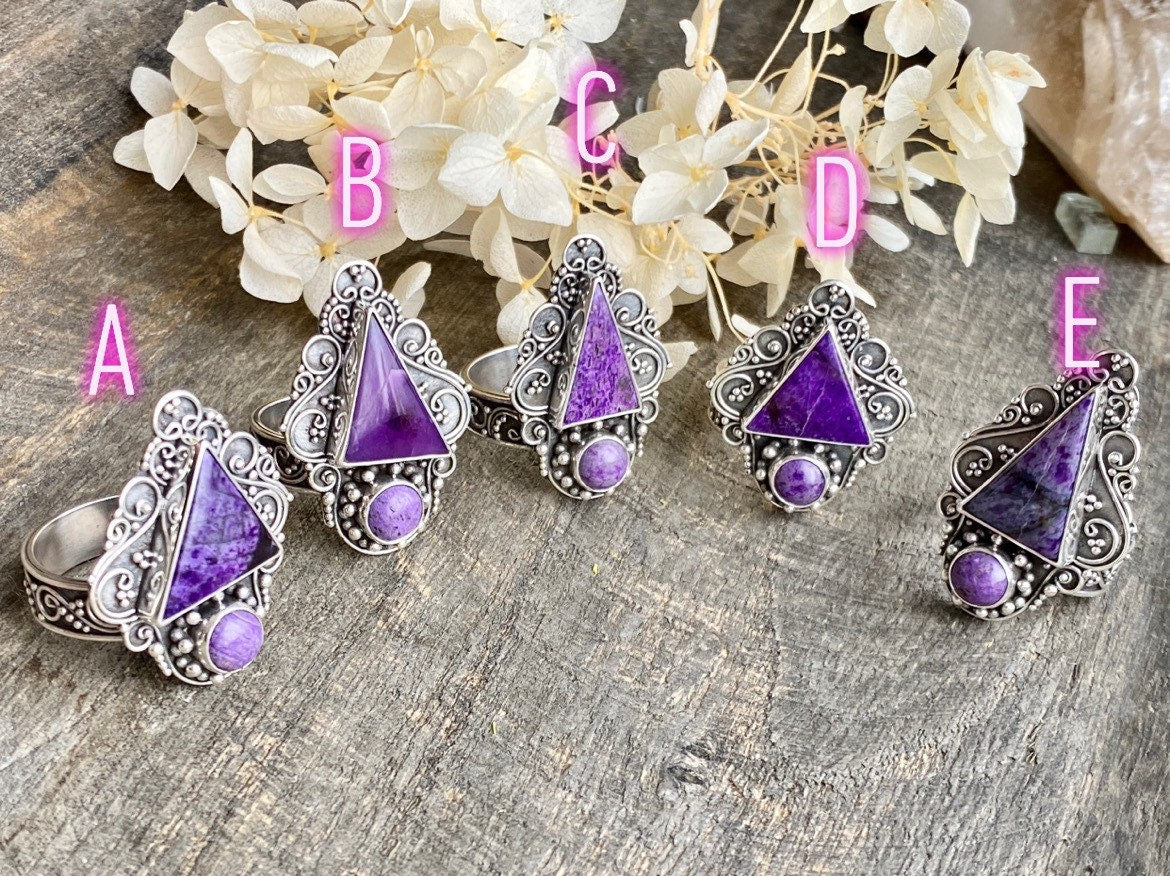 Sugilite Boho 925 Silver Handmade Rings - Crystal Healing Meditation
