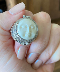 Hand Carved Goddess Moon Face 925 Silver Handmade Locket Poison Ring Large Small or Tiny - Crystal Healing Meditation