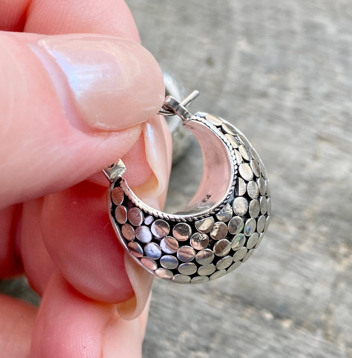 Boho Hinged Hoop Huggie 925 Silver Handmade Earring