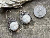 Hand Carved Goddess Moon Face 925 Silver Handmade Earrings - Crystal Healing Meditation