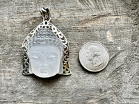 Zen Frosted Crystal Buddha Head 925 Silver Pendant