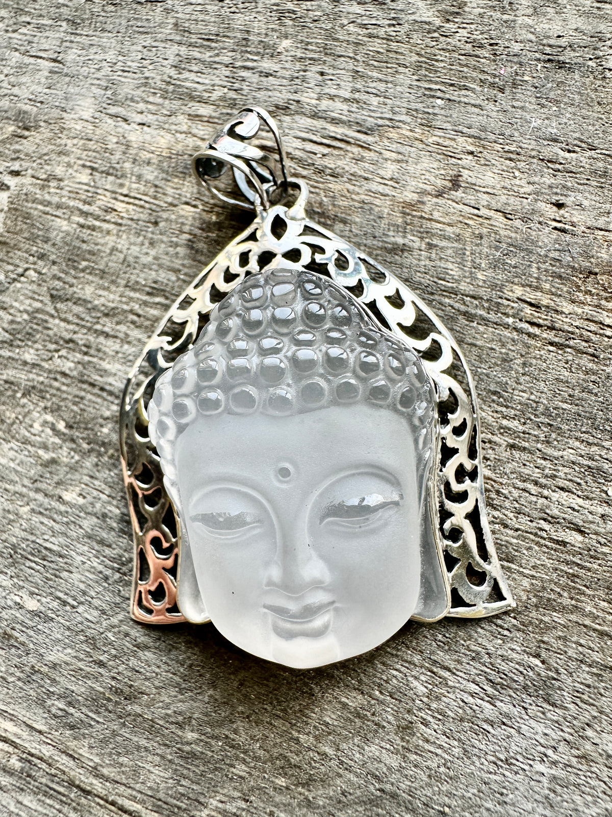 Zen Frosted Crystal Buddha Head 925 Silver Pendant