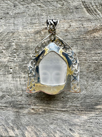 Zen Frosted Crystal Buddha Head 925 Silver Pendant