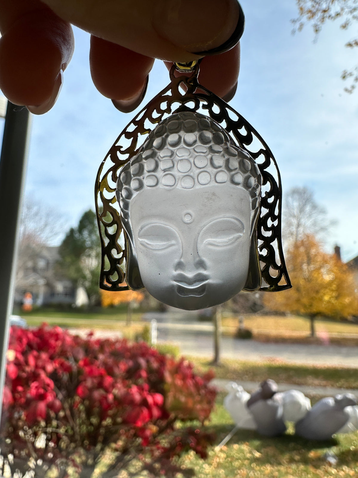 Zen Frosted Crystal Buddha Head 925 Silver Pendant