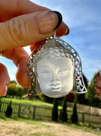 Zen Frosted Crystal Buddha Head 925 Silver Pendant