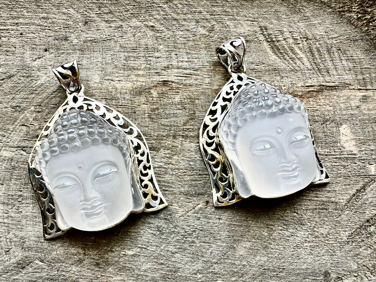 Zen Frosted Crystal Buddha Head 925 Silver Pendant