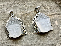 Zen Frosted Crystal Buddha Head 925 Silver Pendant