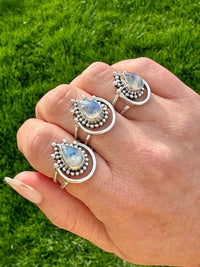 Enchanting Halo Moonstone Solid 925 Silver Ring - Boho-Inspired Beauty in Sterling Silver Setting