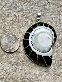 Nautilus Shaped Mother of Pearl with Black resin 925 Silver Pendant - Crystal Healing Pendant