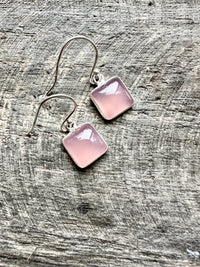 Sacred Harmony: Handmade 925 Silver Square Rose Quartz Earrings for Love and Balance