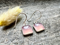 Sacred Harmony: Handmade 925 Silver Square Rose Quartz Earrings for Love and Balance
