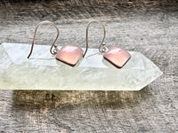 Sacred Harmony: Handmade 925 Silver Square Rose Quartz Earrings for Love and Balance
