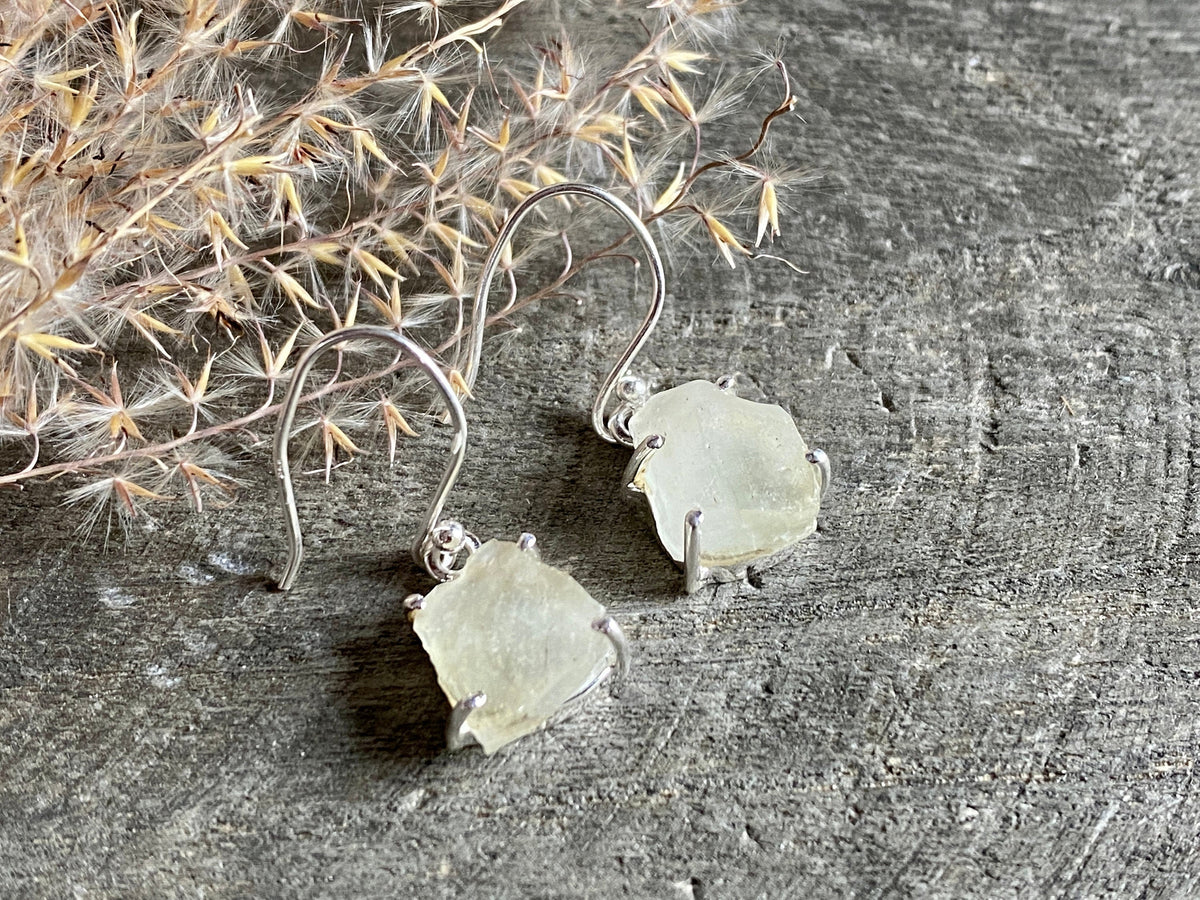 Rare Libyan Desert Glass 925 Silver Handmade Earrings - Crystal Healing Meditation