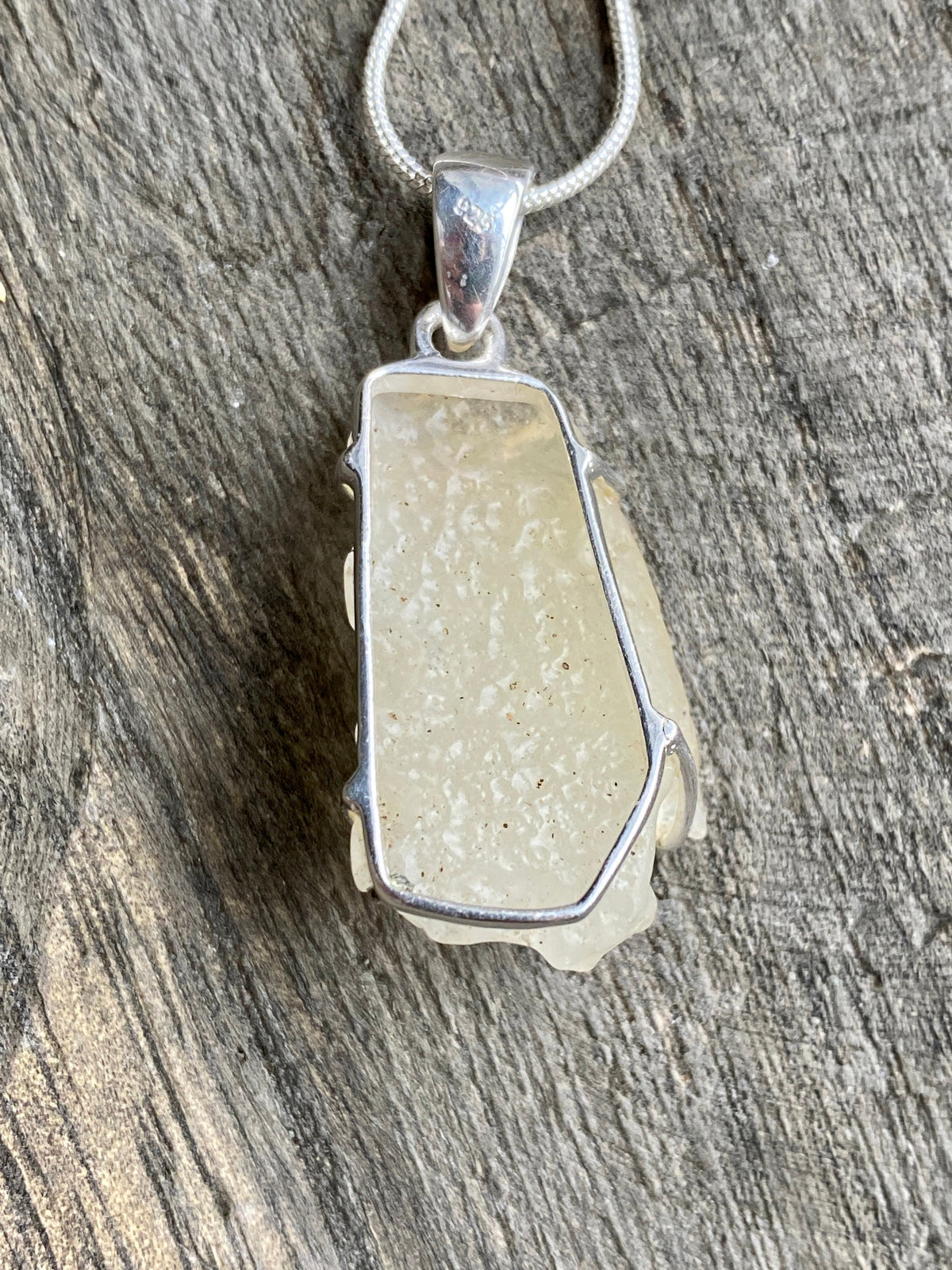 Rare Libyan Desert Glass Stone 925 Silver Handmade Pendant - Crystal Healing Meditation