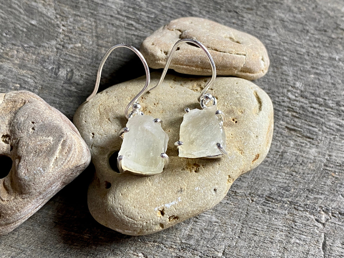 Rare Libyan Desert Glass 925 Silver Handmade Earrings - Crystal Healing Meditation