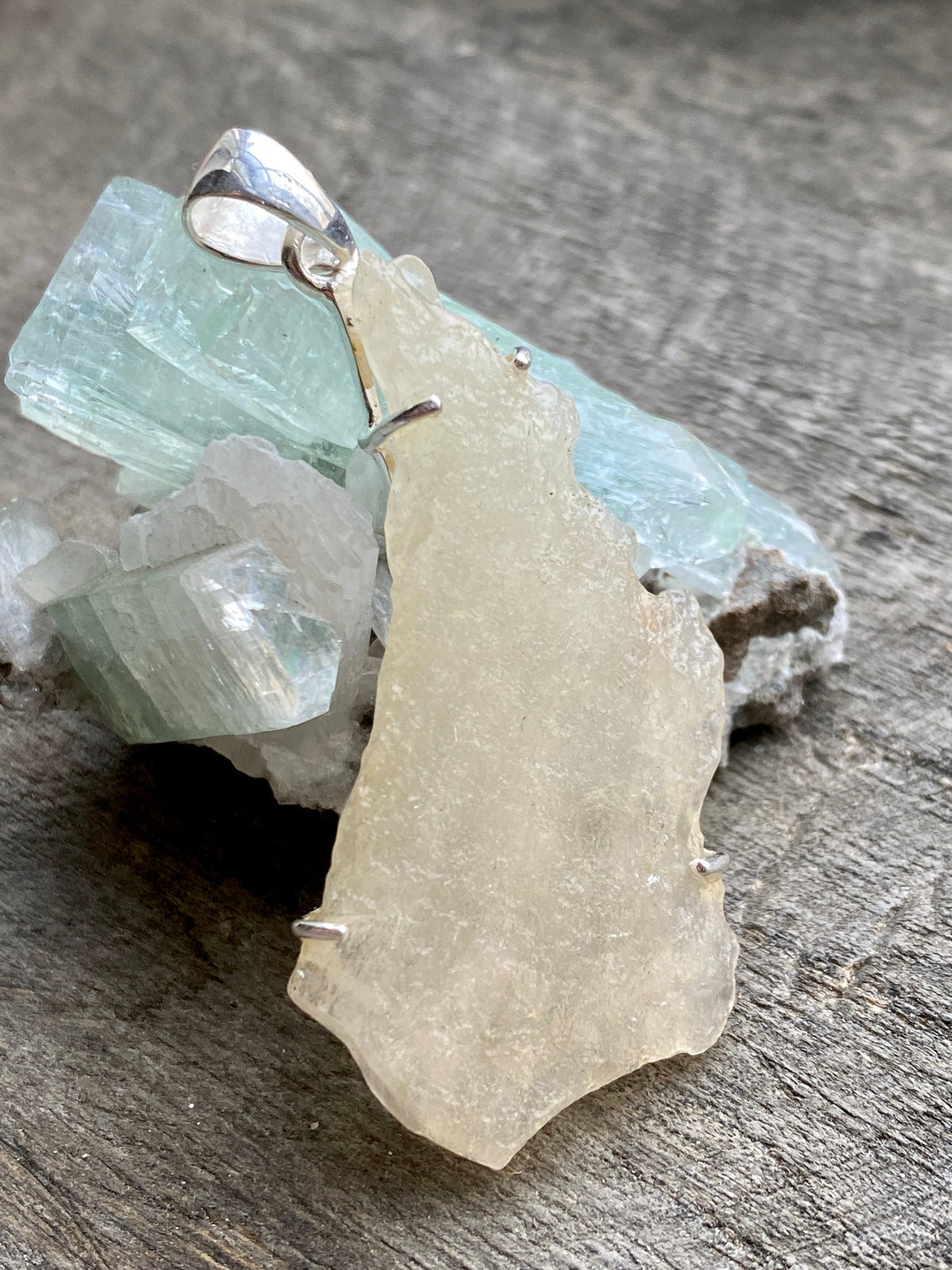 Rare Libyan Desert Glass Stone 925 Silver Handmade Pendant - Crystal Healing Meditation