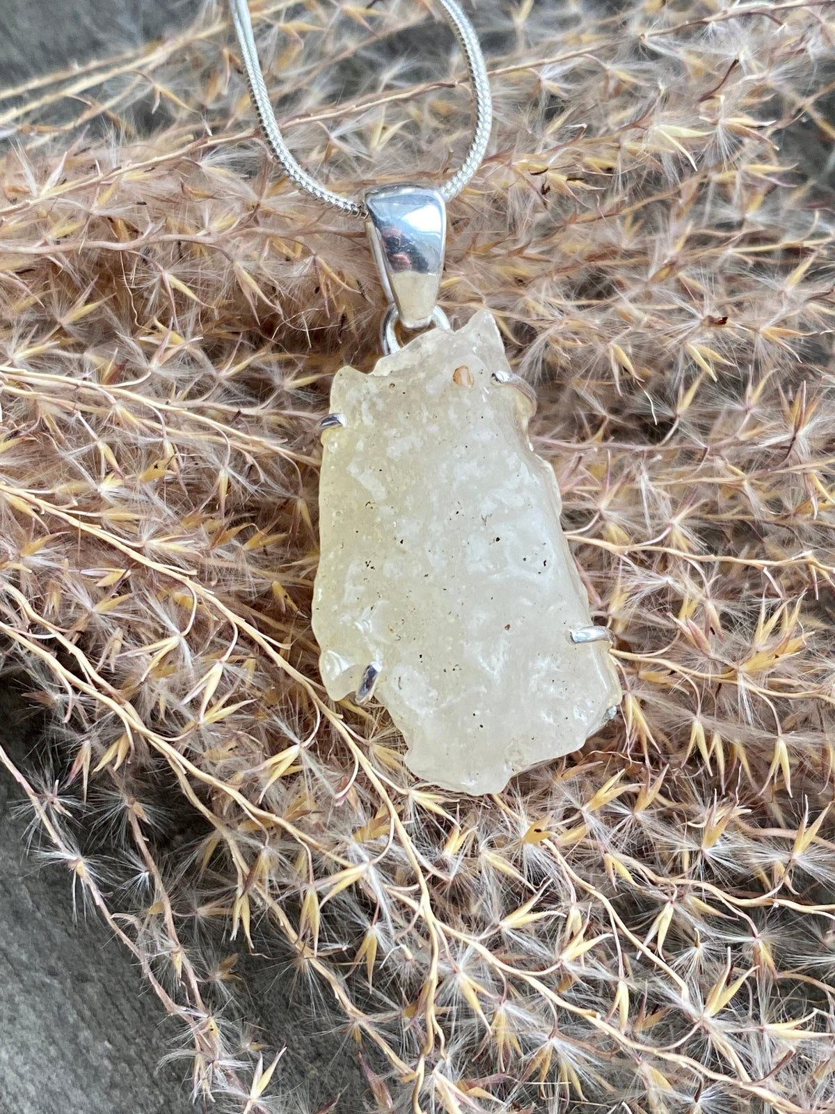 Rare Libyan Desert Glass Stone 925 Silver Handmade Pendant - Crystal Healing Meditation