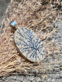 Oval Psilomelane Dendrite 925 Silver Handmade Pendant - Crystal Healing, Meditation