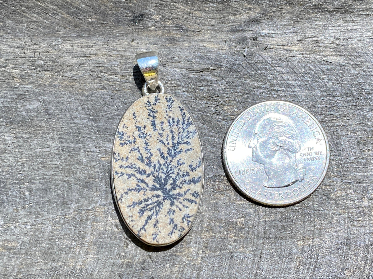 Oval Psilomelane Dendrite 925 Silver Handmade Pendant - Crystal Healing, Meditation